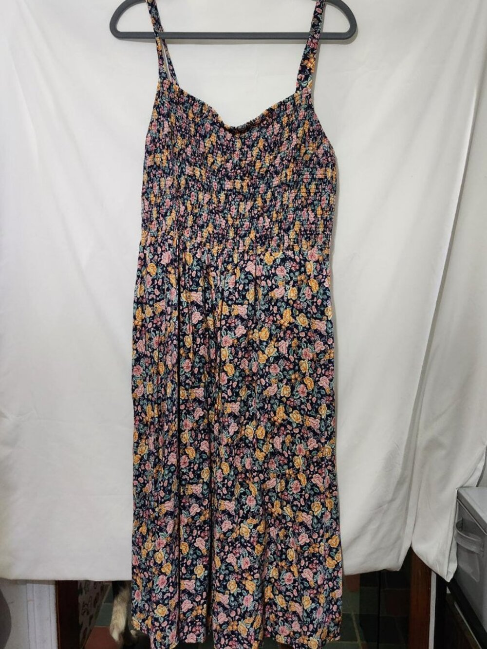 Old Navy Floral Smocked Maxi Dress XL Navy Cottagecore Sundress